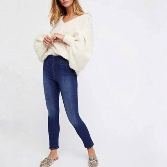 Free People Denim - Free People Ultra High Rise Front Pleat Pull-On Legging Stretch Skinny Jeans